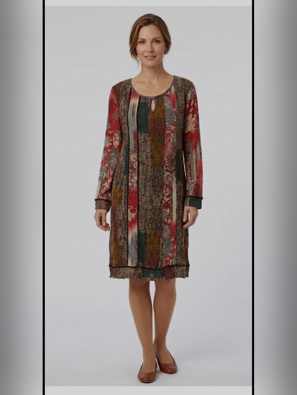 Vasna Patchwork Look Long Sleeve Shift Dress M Forest Fairy Whimsical #drs21